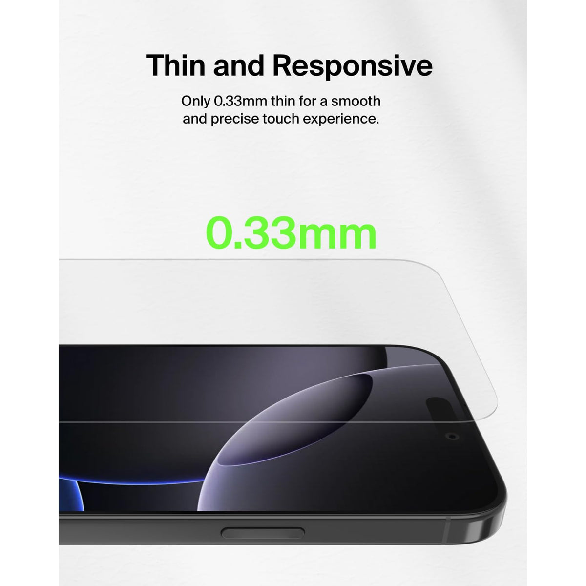 Belkin ScreenForce Protector de visualización tratado de vidrio templado para iPhone 16 Pro Max, delgado y resistente a los arañazos, incluye marco de alineación fácil para aplicación sin burbujas