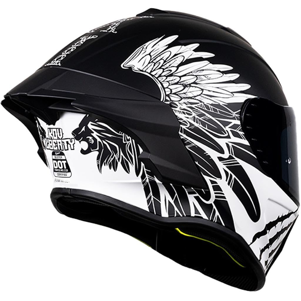 KOV Casco Buster Liberty Negro Mate Integral para Moto Deportivo AERODINAMICO Certificado Dot