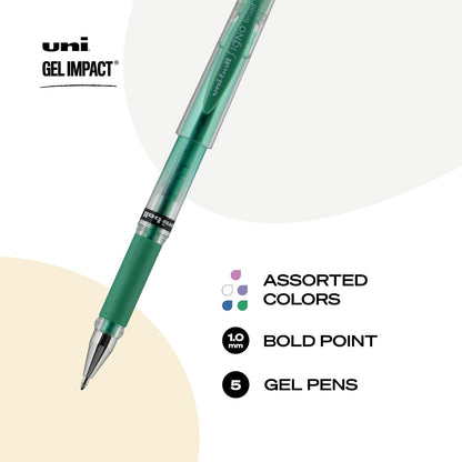 Uniball Signo - Bolígrafos de impacto de gel, punta negrita (1 mm), metal surtido, paquete de 5