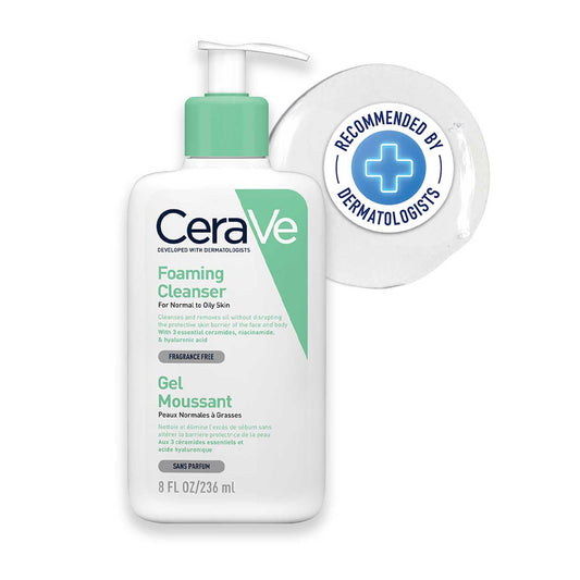 CeraVe Gel Limpiador Espumoso Diario para Uso de Día o Noche, para Piel Mixta, Grasa o con Acné, Anti Puntos Negros, Hipoalergénico y Libre de Parabenos, 236 ml