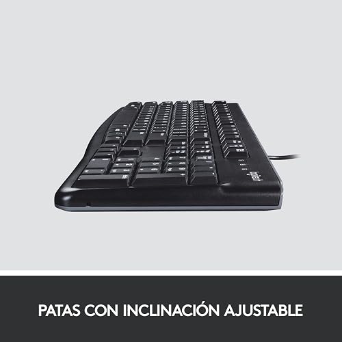 Logitech K120 Teclado con Cable para Windows, Plug-and-Play USB, Tamaño Normal, Resistente a Las Salpicaduras, Barra Espaciadora Curvada, Compatible con PC, Laptop - Negro