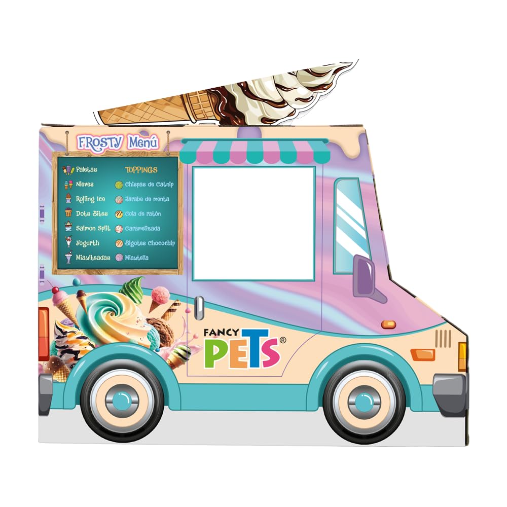 Fancy Pets Rascador para Gato con Diseño de Camión de Helados 2 Entradas, Estimula el Juego y el Instinto de Caza Incluye Catnip 58x34.5x43 cm