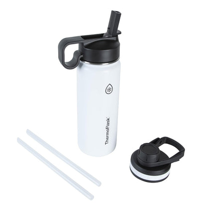 ThermoFlask Botella de Agua Doble Aislada con Dos Tapas 40 oz - Blanco (White) - 0.5 Litros