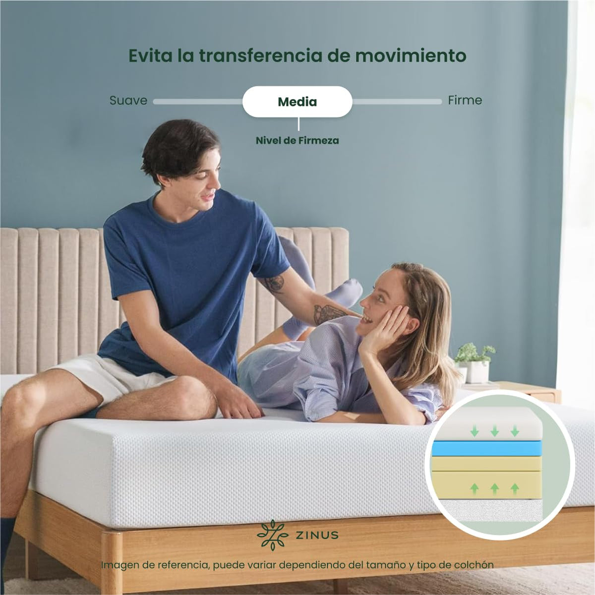 Zinus Green Tea Cooling | Colchón Individual 15cm, Gel | Garantía 10 años | Colchón individual de memory foam con gel refrescante y esencia de té verde, funda de Jacquard, alivia el dolor articular