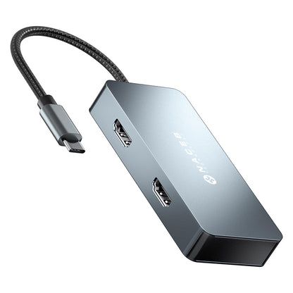 Naceb Technology HUB USB-C 7 en 1 Dual HDMI 4K, Adaptador Multipuerto con 100W PD Carga Rápida, 3 USB 3.0, 1 USB-C Datos 5Gbps, Estación de Acoplamiento para Laptop, MacBook, iPad y PC, Gris (NA-0147)