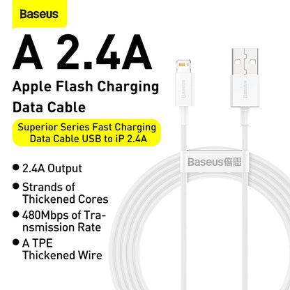 Baseus - Cable de datos de carga rápida serie superior USB a IP 2.4A 1m (A0002119)
