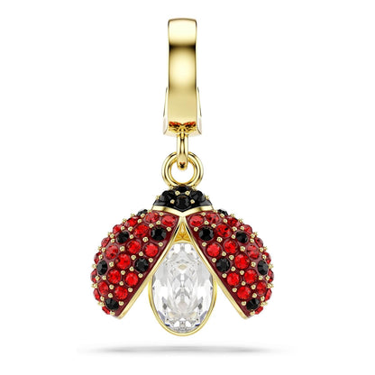 Abalorio de Swarovski Idyllia, mezcla de cortes, catarina, rojo, baño en tono dorado