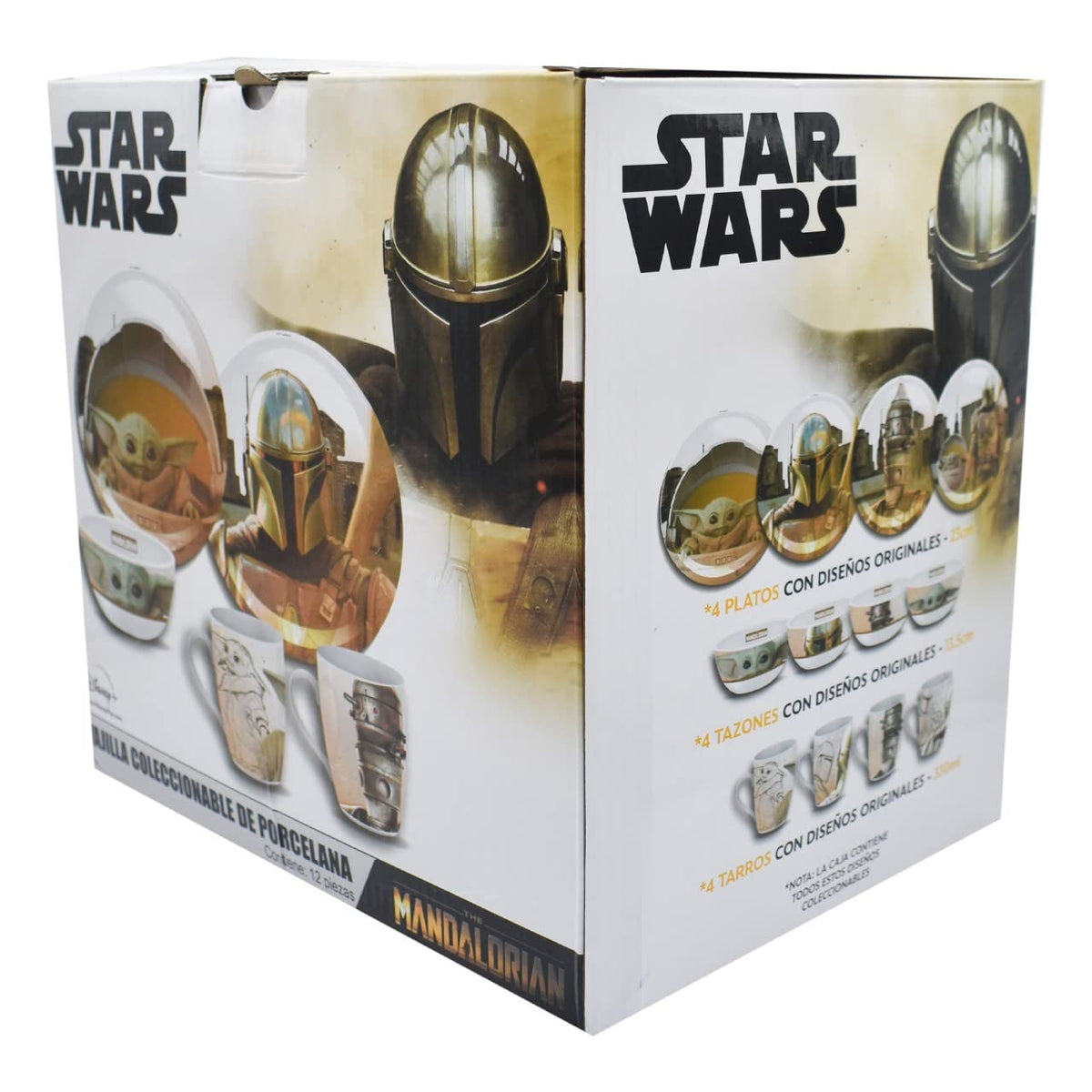 Fun Kids 2415-3503 Juego de Vajilla Disney Mandalorian Colección Star Wars de Porcelana para 4 Personas 12 Piezas, Multicolor