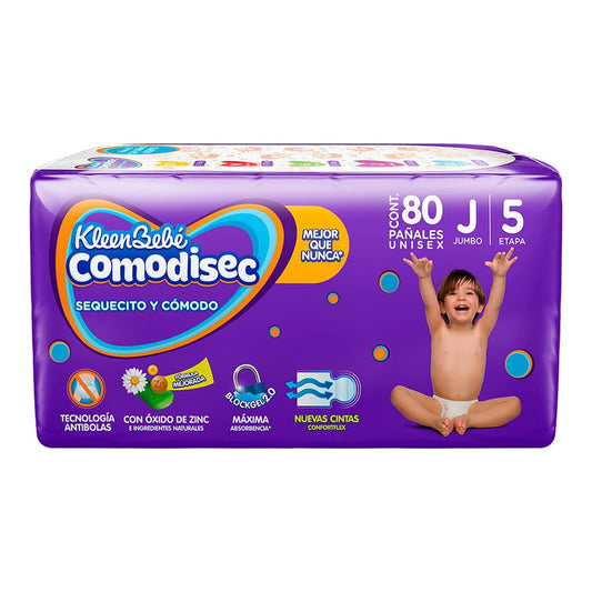 KleenBebé Comodisec Pañal Para Bebé, Tamaño Jumbo, Unisex, Paquete Con 80 Pañales Desechables