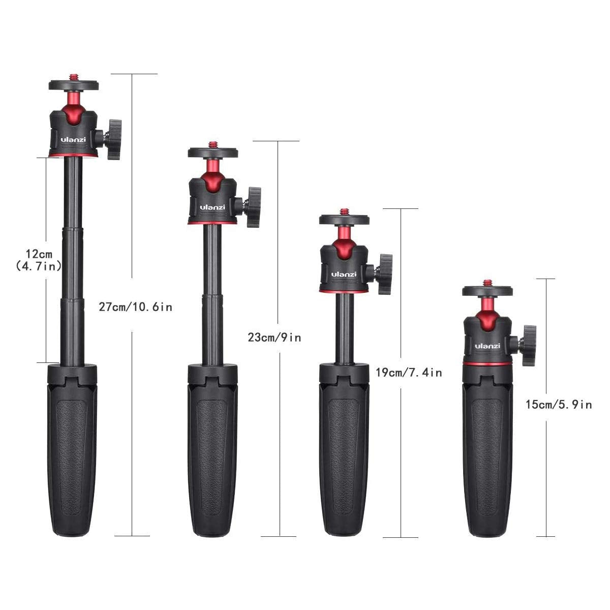 ULANZI MT-08 - Varilla de extensión para iPhone 11 Pro MAX Samsung Cámara Sony Canon Nikon Vlogging Smartphone teléfono Celular Negro/Rojo