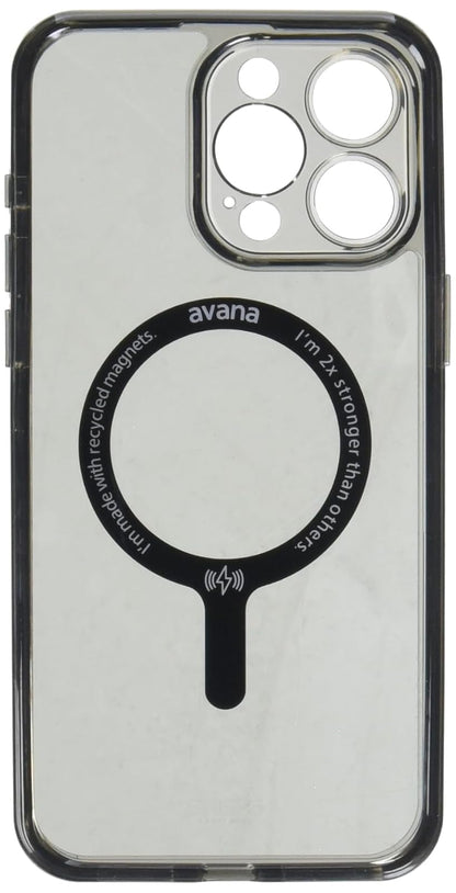 Avana Ice Funda con MagSafe Compatible con iPhone 15 Pro MAX, Resistente a Caídas de 3m, Bisel Elevado, Protección Antimicrobiana - Negro/Transparente