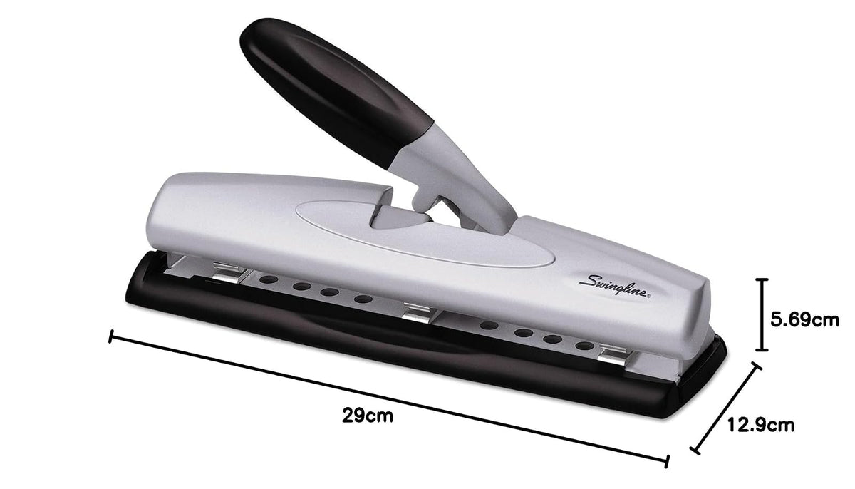 Swingline Perforadora de computadora, capacidad de perforación de 12 hojas, 2-3 agujeros, ajustable, LightTouch, negro/plateado (74026)