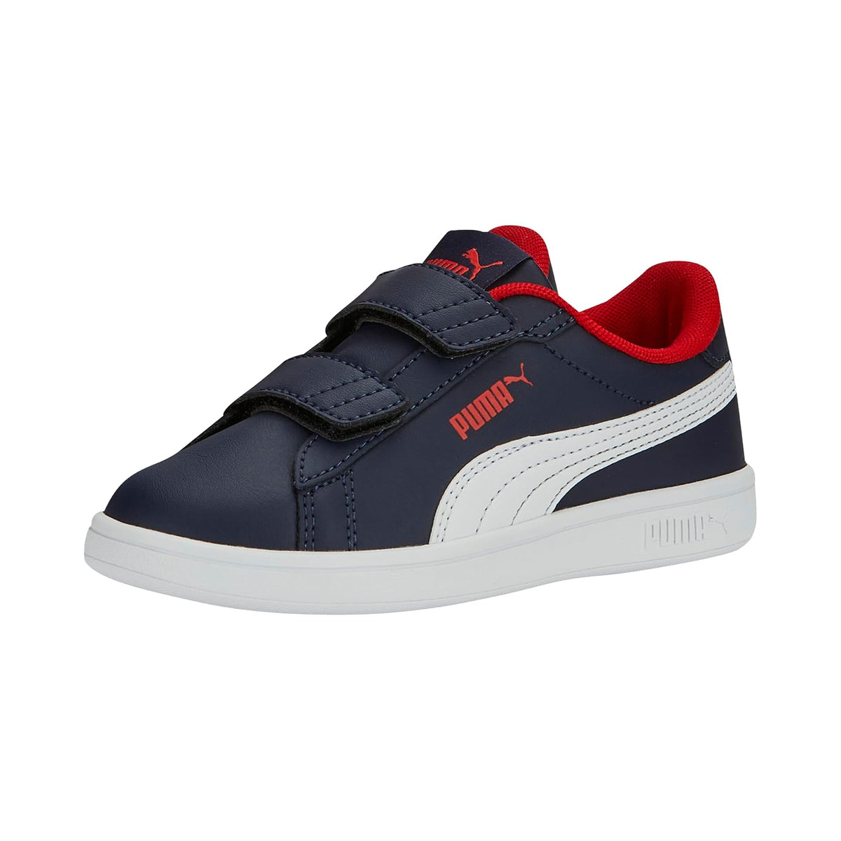 PUMA Smash 3.0 Tenis Unisex Infantil de Piel con Velcro - Puma Navy-Puma White-for All Time Red - 17.5 cm
