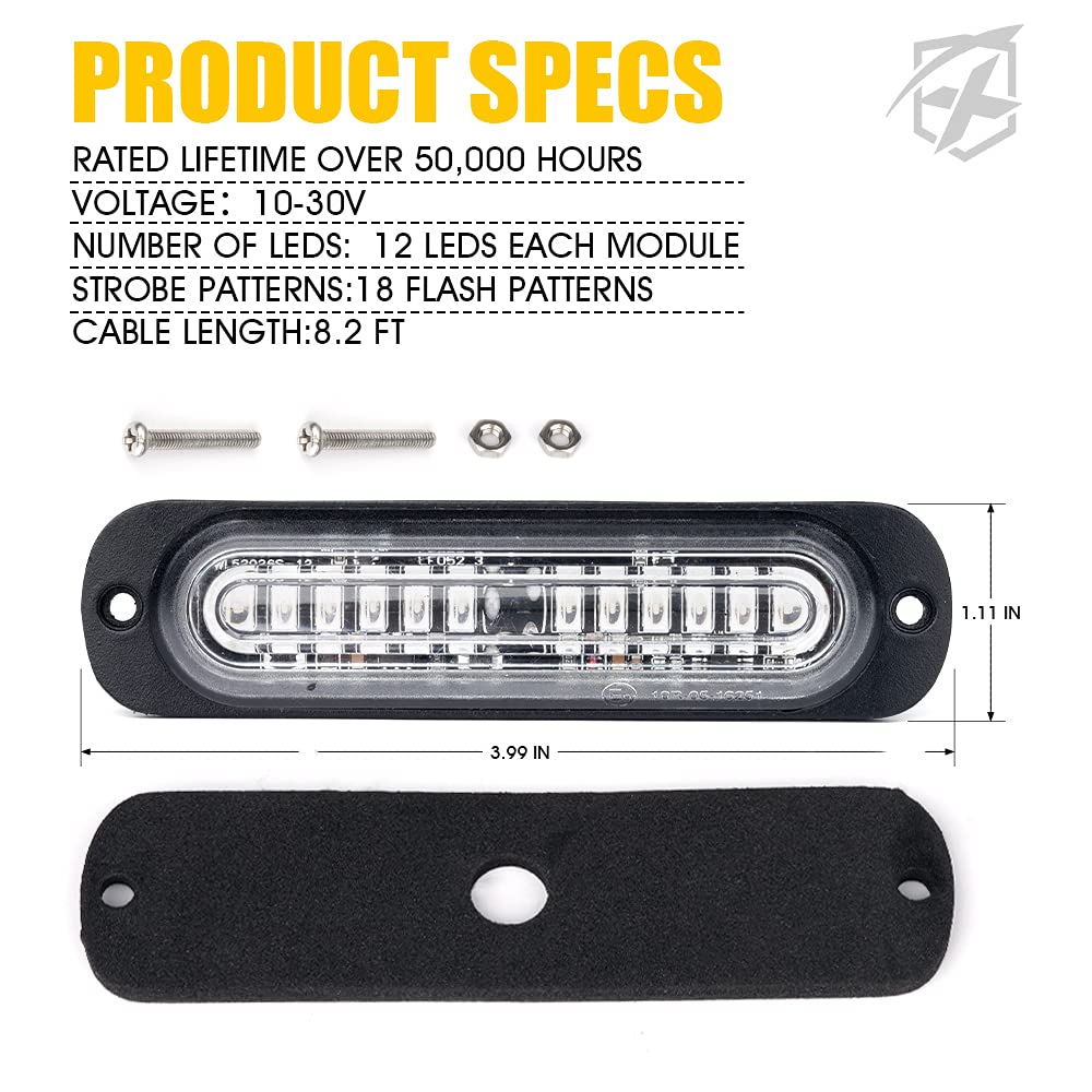 Xprite Kit De Luces EstroboscóPicas De Emergencia Led Paquete De 4 Rejillas Luz Intermitente De PolicíA Para VehíCulos Voluntarios Todoterreno Camiones AutomóViles SUV ATV UTV