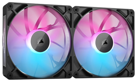 CORSAIR iCUE Link RX140 Ventiladores PWM RGB de 140 mm con iCUE Link System Hub - Rodamiento de Cúpula Magnética - Paquete Doble - Negro
