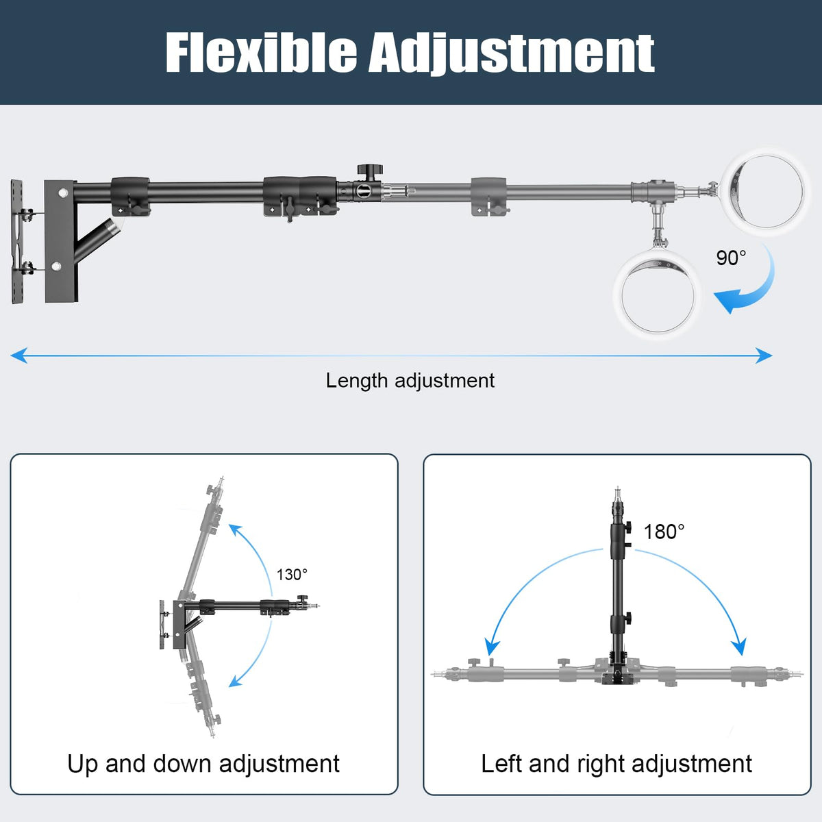 Anautin - Soporte de Anillo de luz – Brazo de Brazo Triangular para Montaje en Pared, 43 pulgadas/110 cm