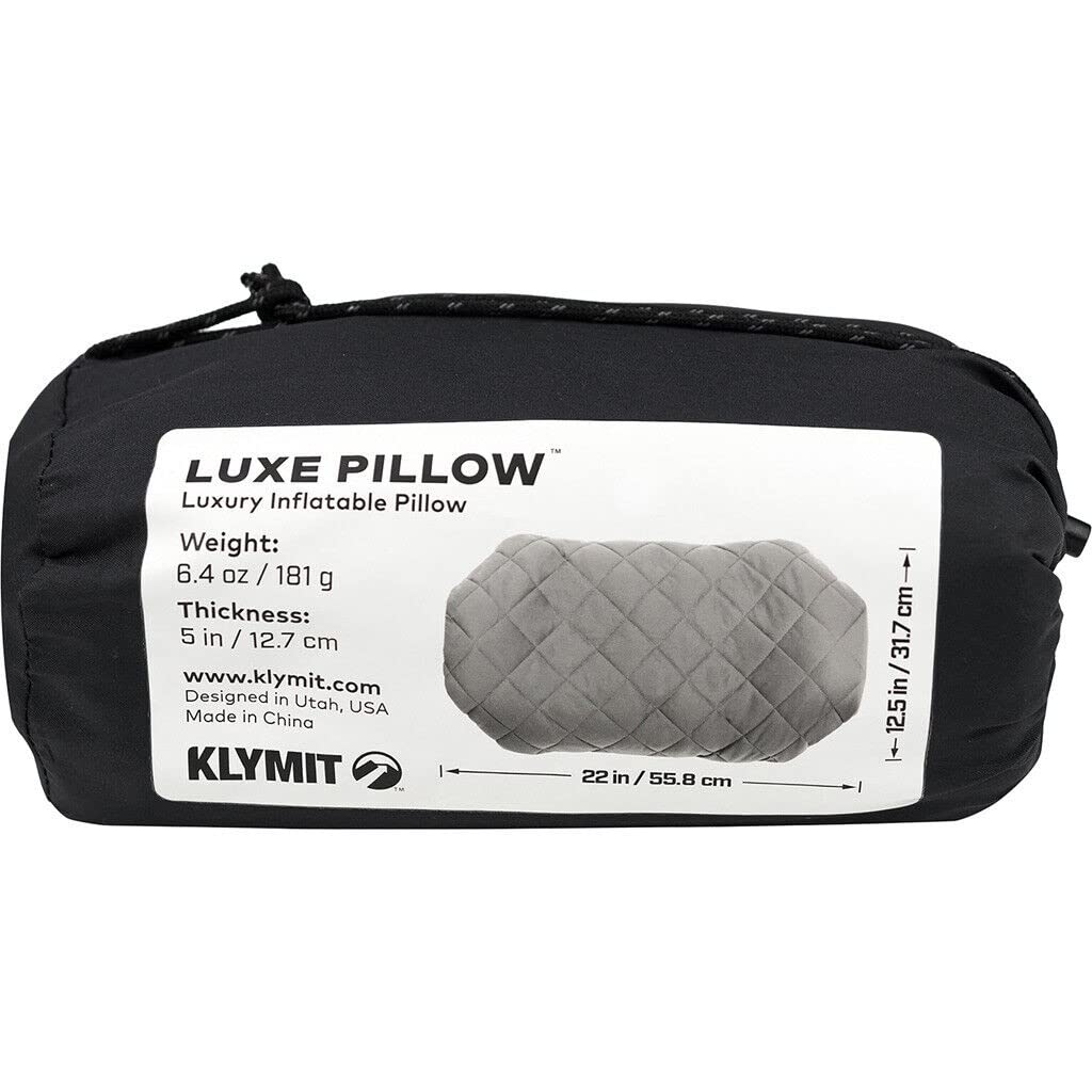 Klymit Luxe Pillow - Almohada inflable ligera y lujosa para viaje (nueva), color gris, XL