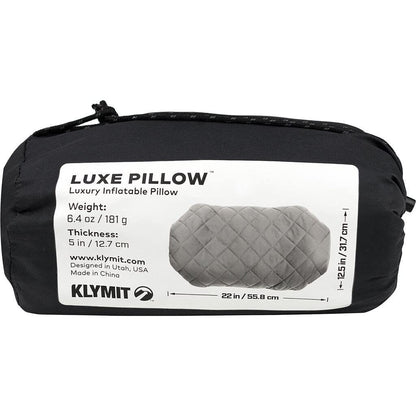 Klymit Luxe Pillow - Almohada inflable ligera y lujosa para viaje (nueva), color gris, XL