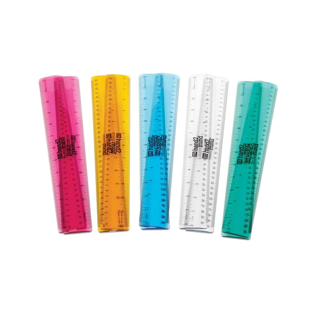 hand2mind Reglas de plástico Safe-T multicolor, transparente, semiflexible de 30,5 cm (paquete de 10)