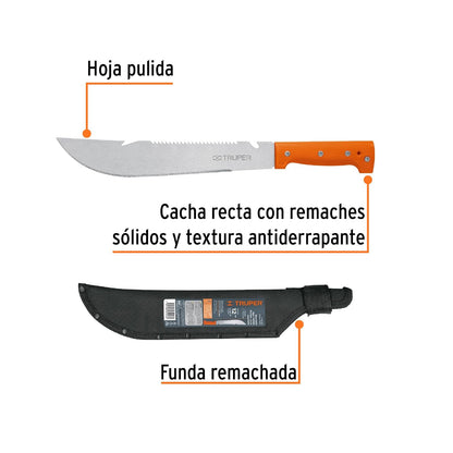 Truper T-460-12X, Machete rambo 12" cacha naranja, antiderrapante