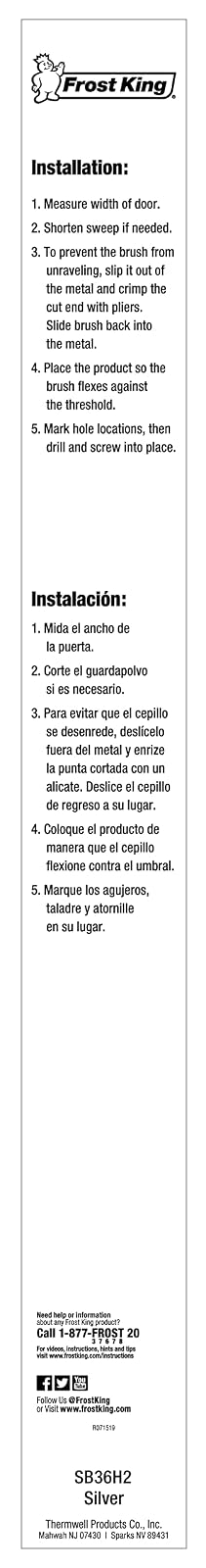 Frost King SB36 - Barrido de Puerta con Cepillo para Polvo Extra, 2 x 36 Pulgadas de Largo, Aluminio Plateado, Paquete de 2