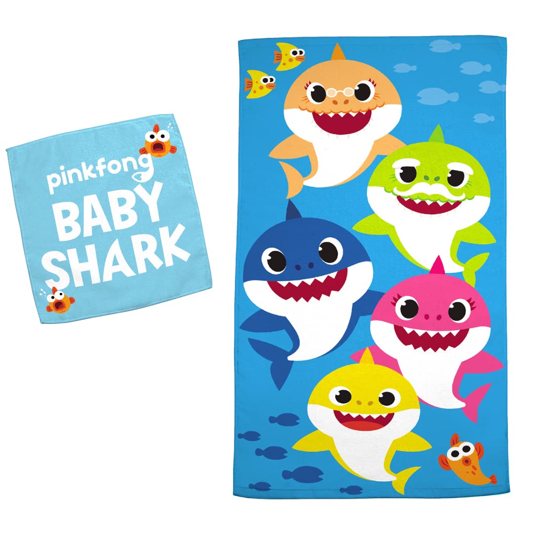 Franco Baby Shark - Juego de 2 Toallas de Rizo de algodón Suave y Absorbente para niños, 50 x 25 Pulgadas