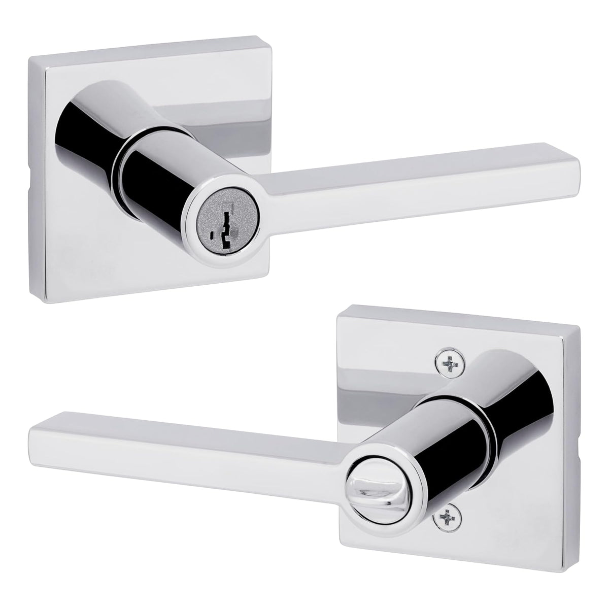 Kwikset Halifax Manija de Puerta Interior, Palanca Reversible sin Bloqueo - Cuadrado - Polished Chrome