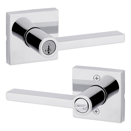 Kwikset Halifax Manija de Puerta Interior, Palanca Reversible sin Bloqueo - Cuadrado - Polished Chrome