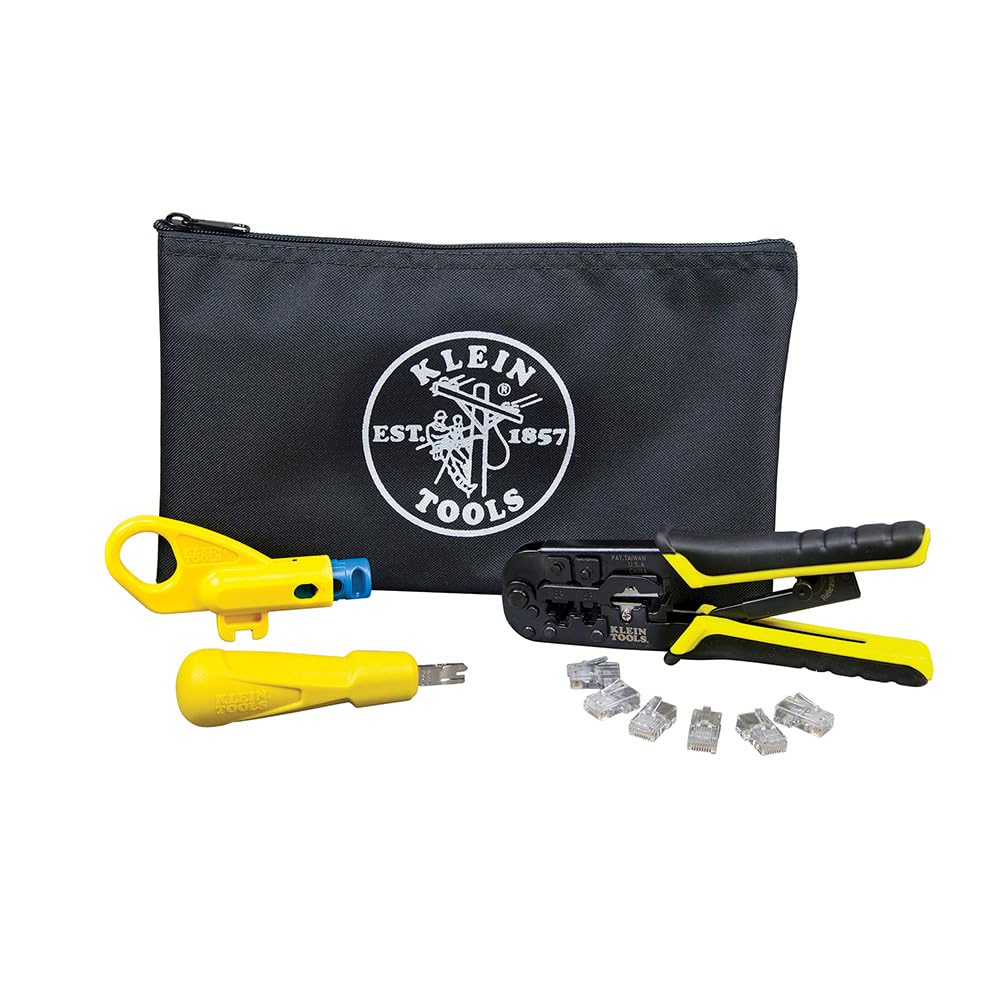 KLEIN TOOLS VDV026-212 | Kit Para Cable Par Trenzado | 6 Conectores RJ45 | Kit de herramientas para instalar cables RJ45, con pinzas para cortar, pelar y ponchar conexiones de red de forma sencilla.