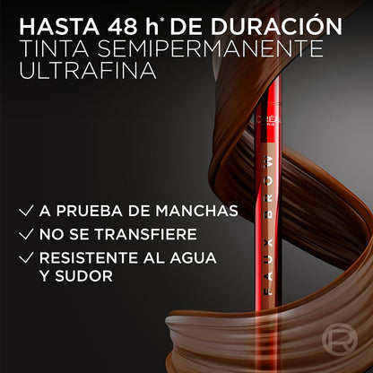 L'Oréal Paris Faux Brow Delineador de Cejas, Efecto 3D, Resistente al Agua, Larga Duracion y Acabado Natural, con Micro Aplicador de 2 Puntos, Tono Café - Brunette, 1ml.
