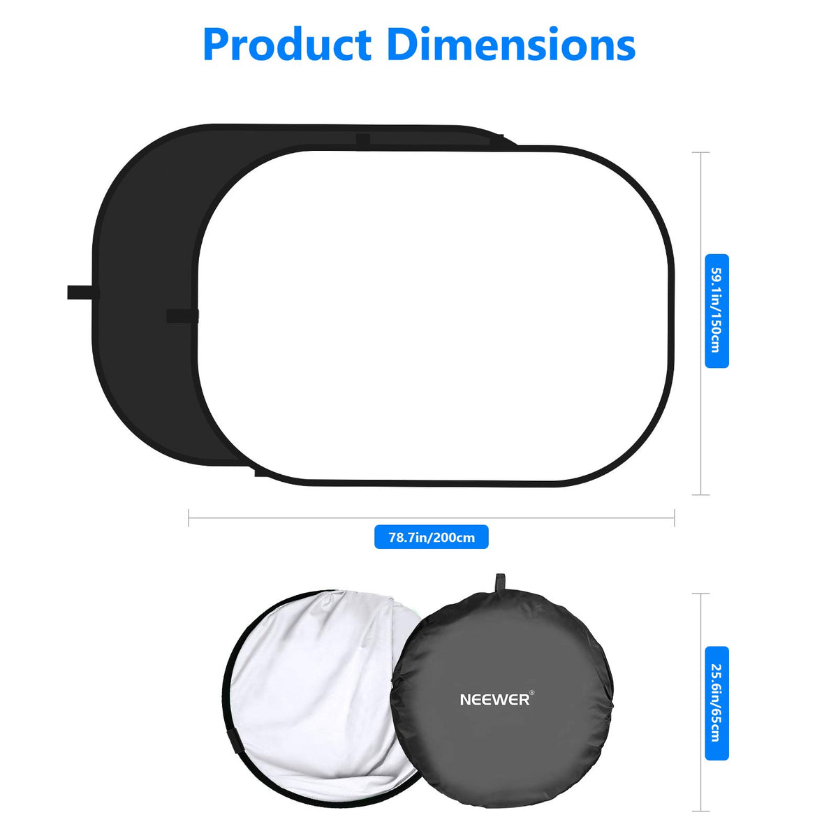 NEEWER Chromakey Backdrops, Double Sided Negro Screen y Blanco Screen | 2 in 1, Plegable Reversible , para Fotografía, Gaming y Streaming en Vivo, 5'×6.6'/1.5m×2m, Negro/Blanco