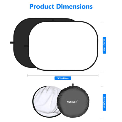 NEEWER Chromakey Backdrops, Double Sided Negro Screen y Blanco Screen | 2 in 1, Plegable Reversible , para Fotografía, Gaming y Streaming en Vivo, 5'×6.6'/1.5m×2m, Negro/Blanco