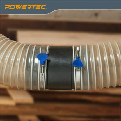 POWERTEC Conector De Manguera Antipolvo 4 Pulgadas | Con Adaptador De Empalme Rapido, Plastico ABS Premium