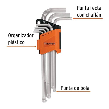 Truper ALLX-7M, Juego de 7 llaves Allen extralargas milimétricas con organizador