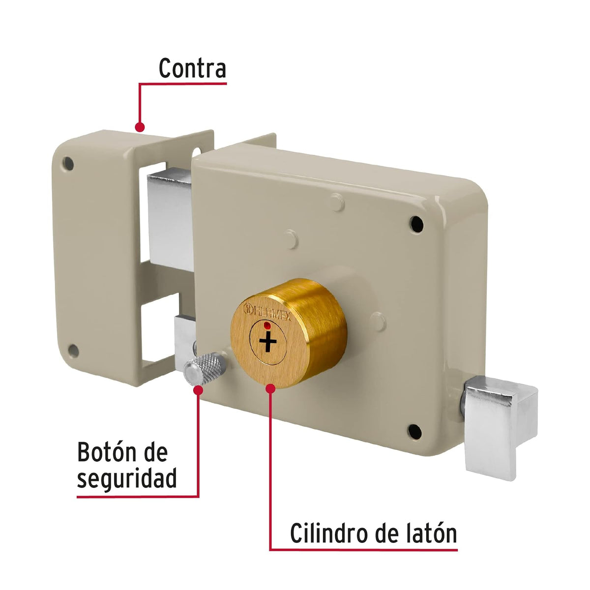 Hermex CS-85I, Cerradura de sobreponer, clásica, instala-fácil, tetra, izq.