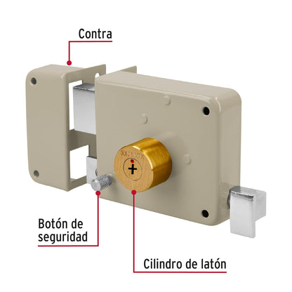 Hermex CS-85I, Cerradura de sobreponer, clásica, instala-fácil, tetra, izq.