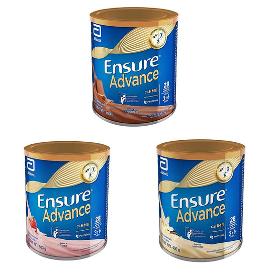 Ensure Advance Polvo Sabor Chocolate 400 g + Advance Polvo Sabor Fresa 400 g + Advance Vainilla en Polvo 400g, Alimentación Especializada