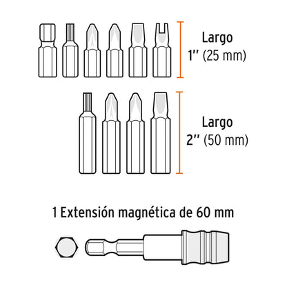 Truper Expert PUN-80X, Juego de puntas mixtas 1" y 2", 80 piezas