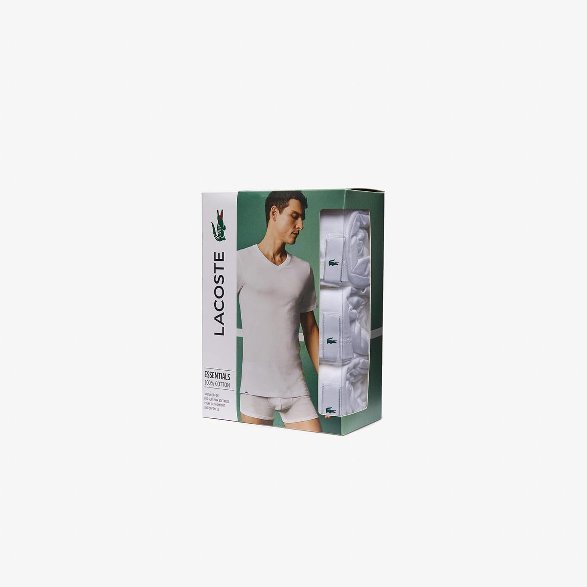 Lacoste Essentials - Paquete de 3 Camisetas 100% algodón de Ajuste Regular con Cuello en V Capa de Base Superior para para Hombre