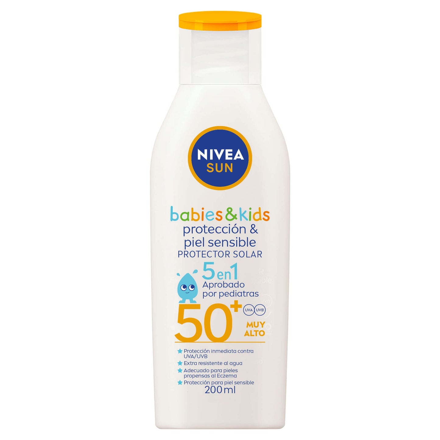 NIVEA SUN KIDS Protector Solar Corporal Protect & Sensitive (200 ml), Loción Solar en Spray No Grasosa ni Pegajosa Ideal para la Piel Sensible de los Niños Fps 50+ Resistente al Agua