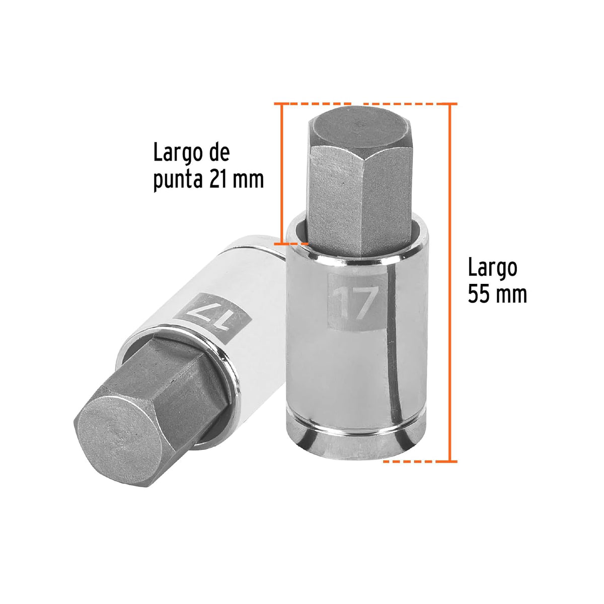 Truper D-1241-17M, Dados de punta hexagonal, cuadro 1/2" de 17mm.