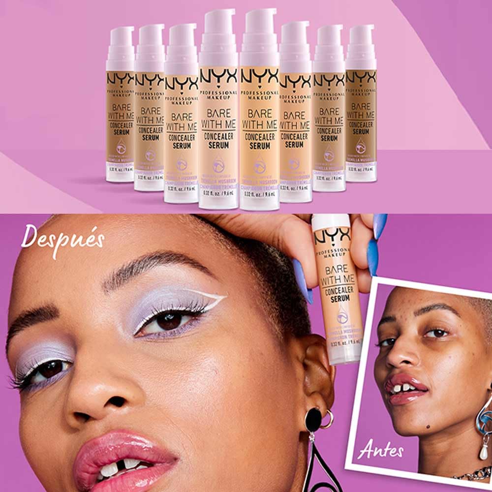 NYX Professional Makeup Bare With Me Sérum Corrector Tono Medium, 9ml - Suero corrector que cubre ojeras, manchas e imperfecciones, cobertura media, hidratación hasta por 24H, fórmula vegana