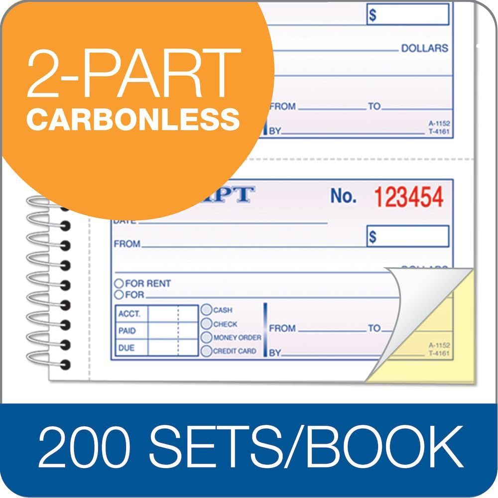 TOPS Libro de recibos de dinero/alquiler, 2 partes, sin carbono, 11 x 5.25 pulgadas, 4 recibos/página, 200 juegos por libro (4161), blanco