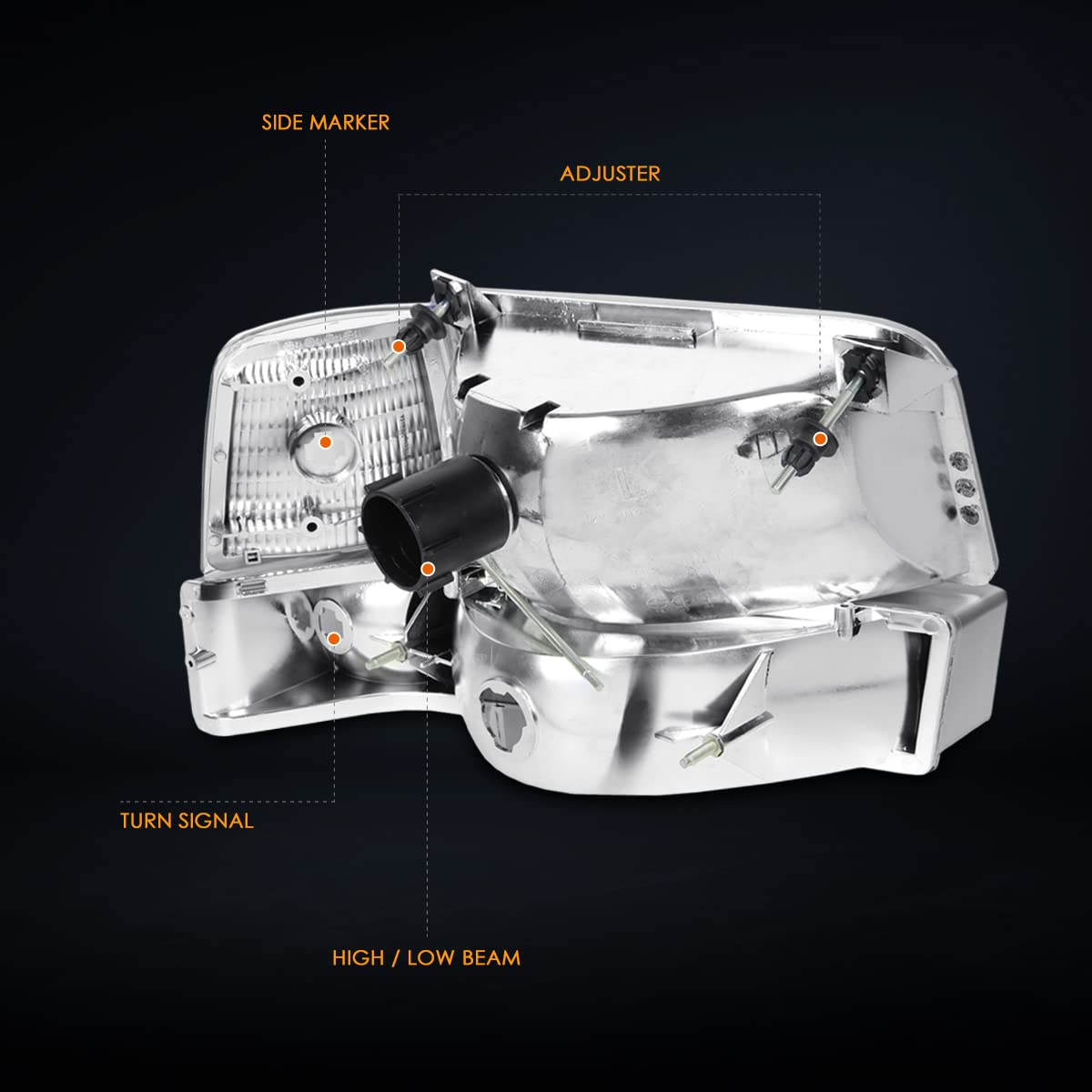 PM PERFORMOTOR PMHL-F150-9296-6P-OH-CA Faros Delanteros de Esquina Cromados para Pontiac Grand Prix 2004-2008, Ámbar Cromado