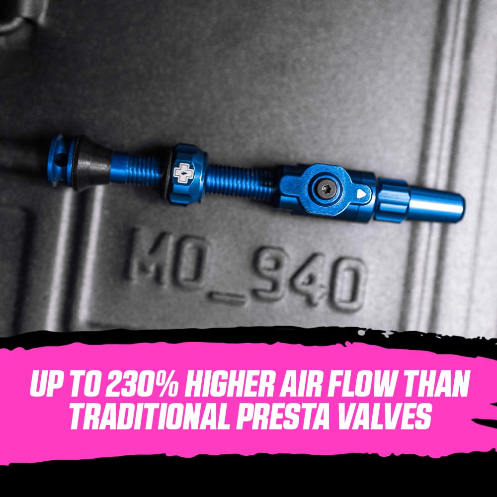 Muc-Off - Válvulas sin cámara Big Bore Lite, Color Negro, 45 mm, Tapas Antipolvo de precisión para con tecnología revolucionaria de Flujo de Aire, Tapas de válvula Presta para