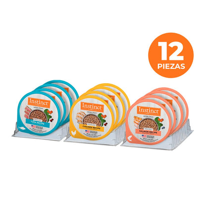 Instinct Original Minced Cups, Alimento Húmedo para Gato, Mix de Sabores, Trozos en Caldo, 12 Piezas de 99g