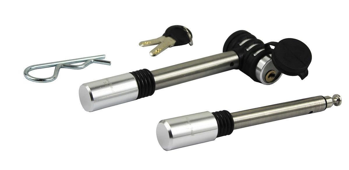 MaxxHaul 50152 - Juego de pasadores de Bloqueo de Enganche de Acero Inoxidable de 5/8 Pulgadas y 1/2 Pulgadas de diámetro con Clip de Seguridad y Juntas tóricas antirsonajero para receptores de