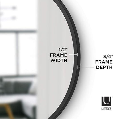 Umbra Hub Espejo de Pared Redondo con Marco de Hule para Baño, Recámara o Sala, 46cm, Negro