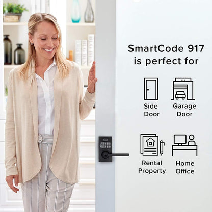 Kwikset SmartCode 917 - Teclado sin llave, cerradura electrónica residencial contemporánea, cerrojo de seguridad con manija de puerta Halifax y seguridad SmartKey, cromo pulido