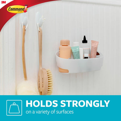 Command - Juego de 5 accesorios de baño, organizador de baño, 1 organizador de ducha, 1 jabonera, 1 soporte para cepillo para polvo de dientes, 2 ganchos con tiras de comando resistentes al agua